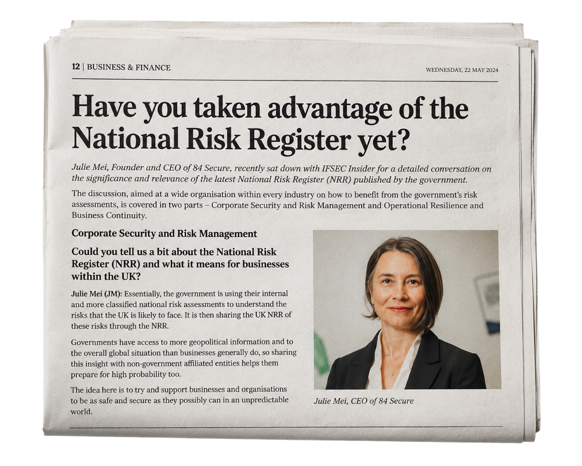 Julie Mei National Risk Register industry article
